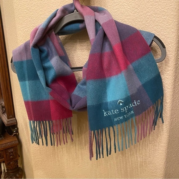 NWT~KATE SPADE Multicolor Festive Check Wool Cashmere Scarf - Picture 1 of 7